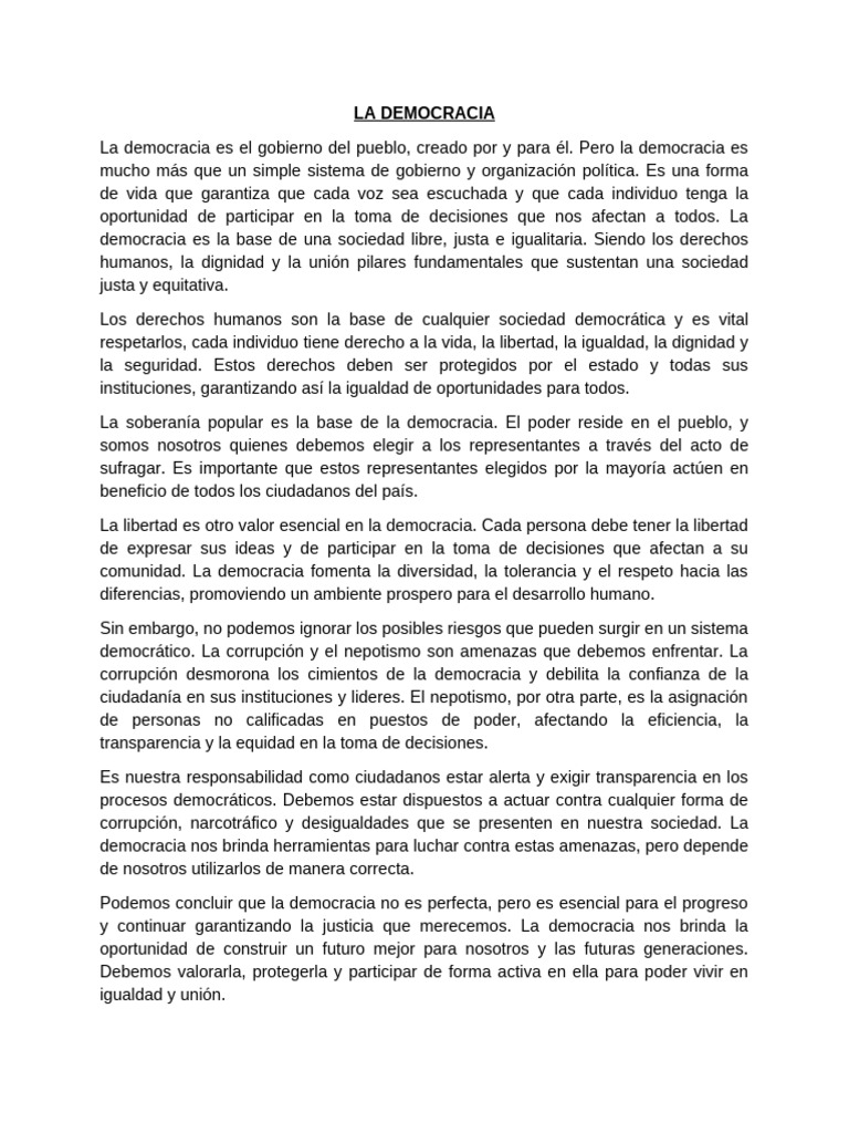 Importancia de la Democracia y Derechos Humanos | PDF | Democracia ...