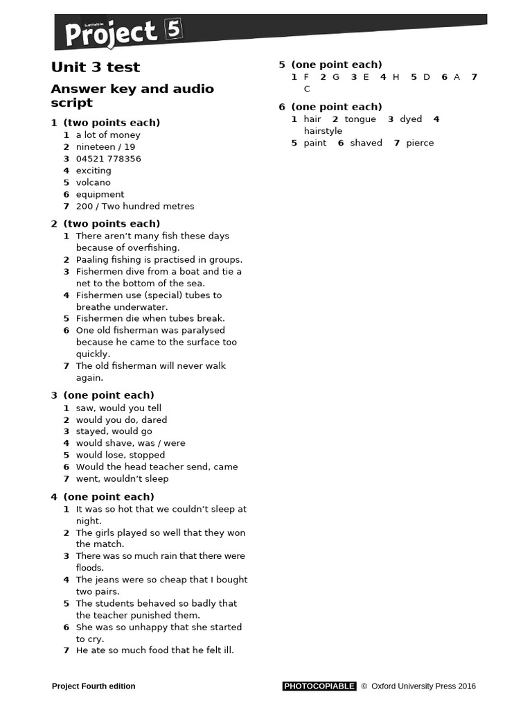 Project 5 Unit 3 Test Answer Key | PDF