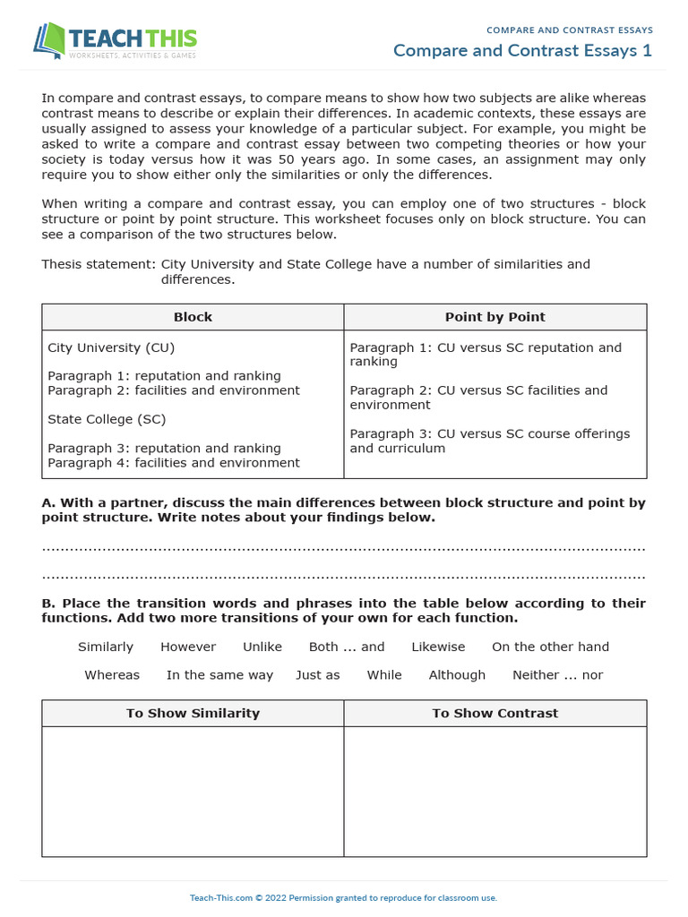 Compare and Contrast Essays 1 SV | PDF | Essays