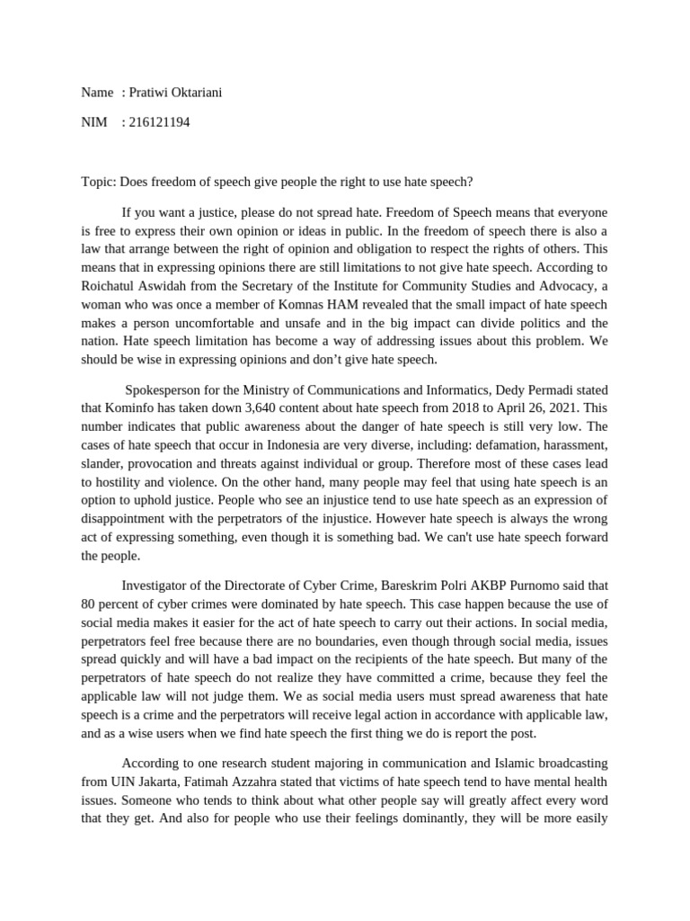 Freedom of Speech vs. Hate Speech Rights | PDF | Crimes | Crime & Violence