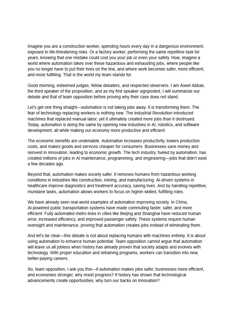 Debate 2nd Motion Proposition | PDF | Automation | Artificial Intelligence