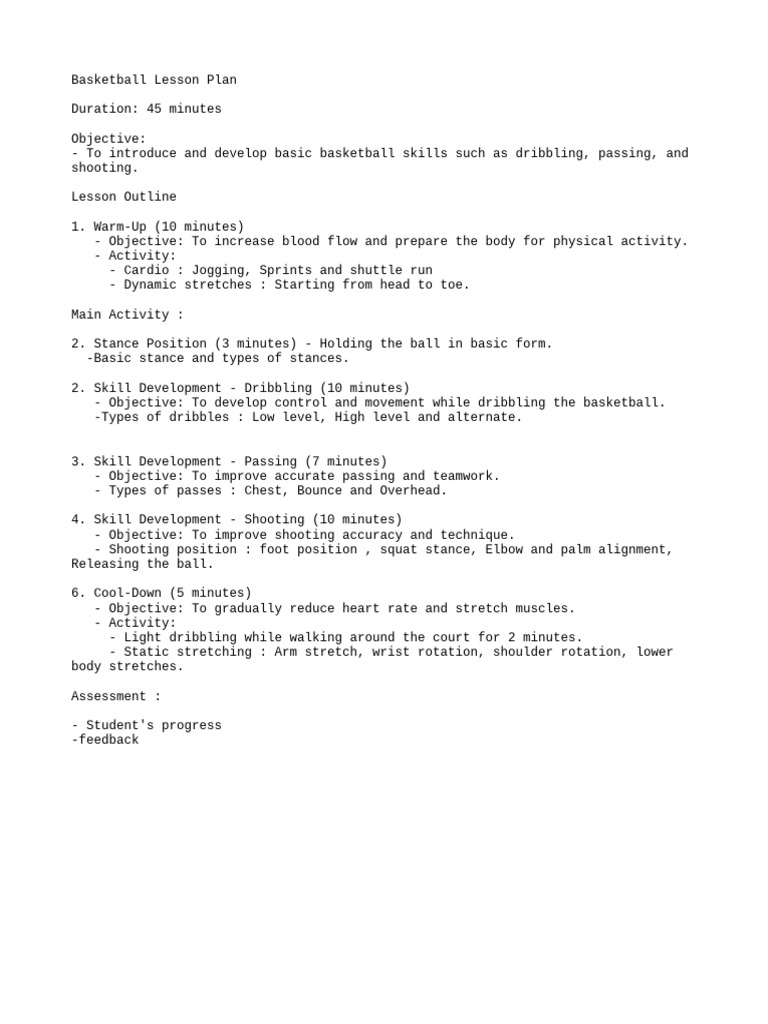 Basketball Lesson Plan | PDF