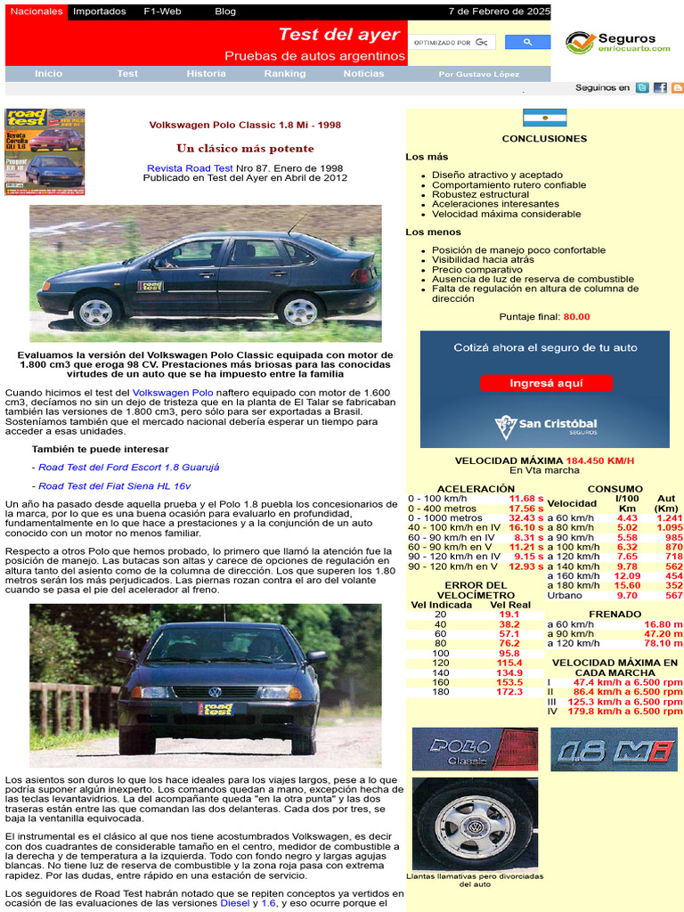 Volkswagen Polo Classic 1.8 Mi 1998: Análisis | PDF | Vehículos ...