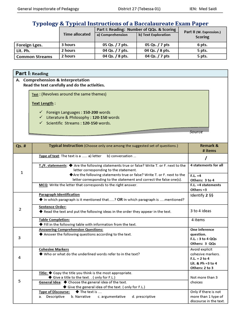 Baccalaureate Exam Guide | PDF | Word | Sentence (Linguistics)