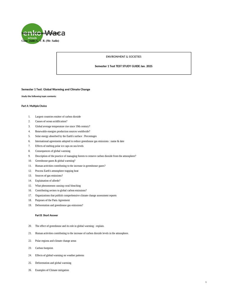 Global Warming & Climate Change Study Guide | PDF | Climate Change ...