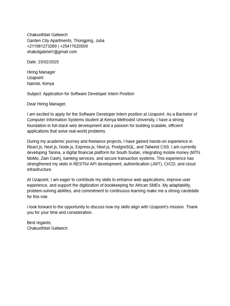 Software Developer Intern Application | PDF