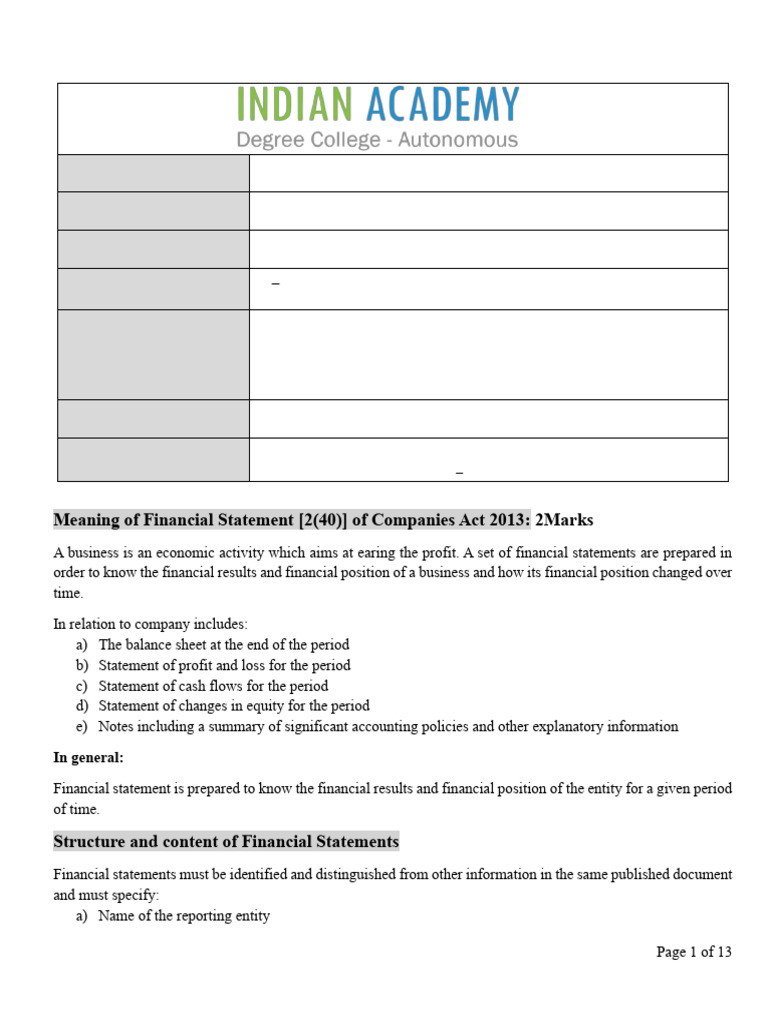 Indian Accounting Standards: Financial Statements | PDF | Expense ...