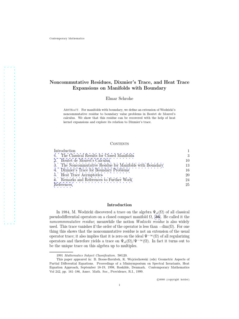 Noncommutative Residues on Manifolds | PDF | Mathematics | Matrix ...