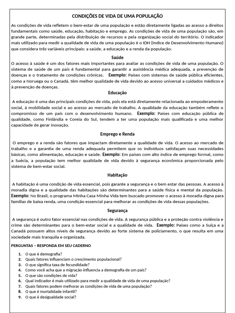 Condições de Vida e Qualidade de Vida | PDF | Índice de desenvolvimento ...