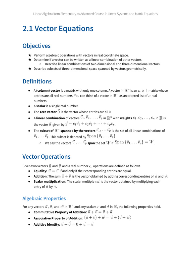 Vector Equations and Linear Combinations | PDF | Vector Space | Linear Map