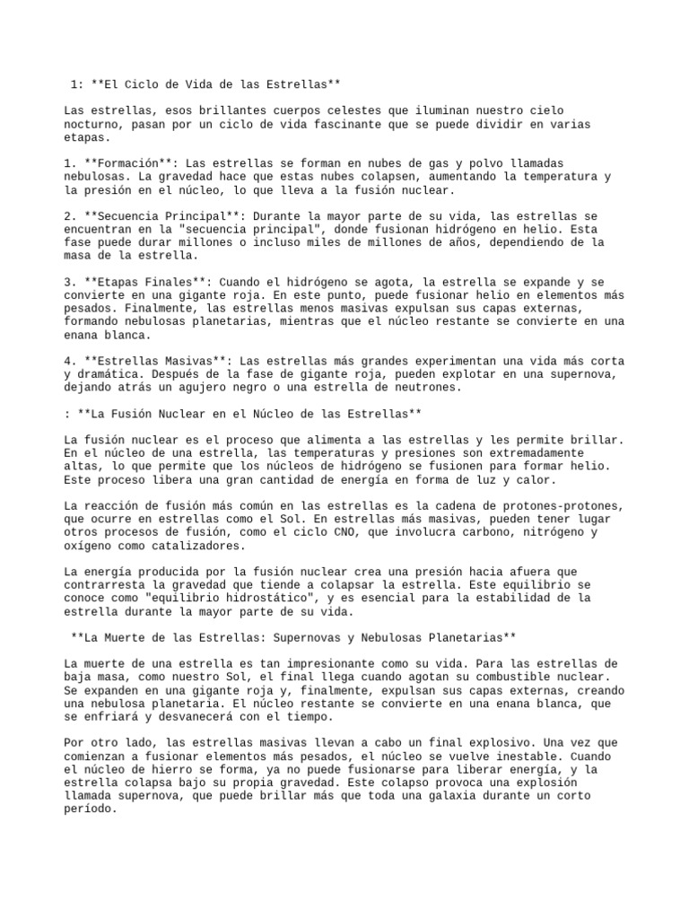 Ciclo de Vida y Muerte de las Estrellas | PDF | Estrellas | Supernova