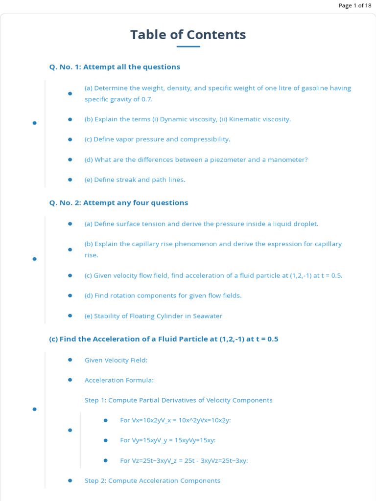 Fluid Mechanics Questions and Solutions | PDF | Pressure | Viscosity