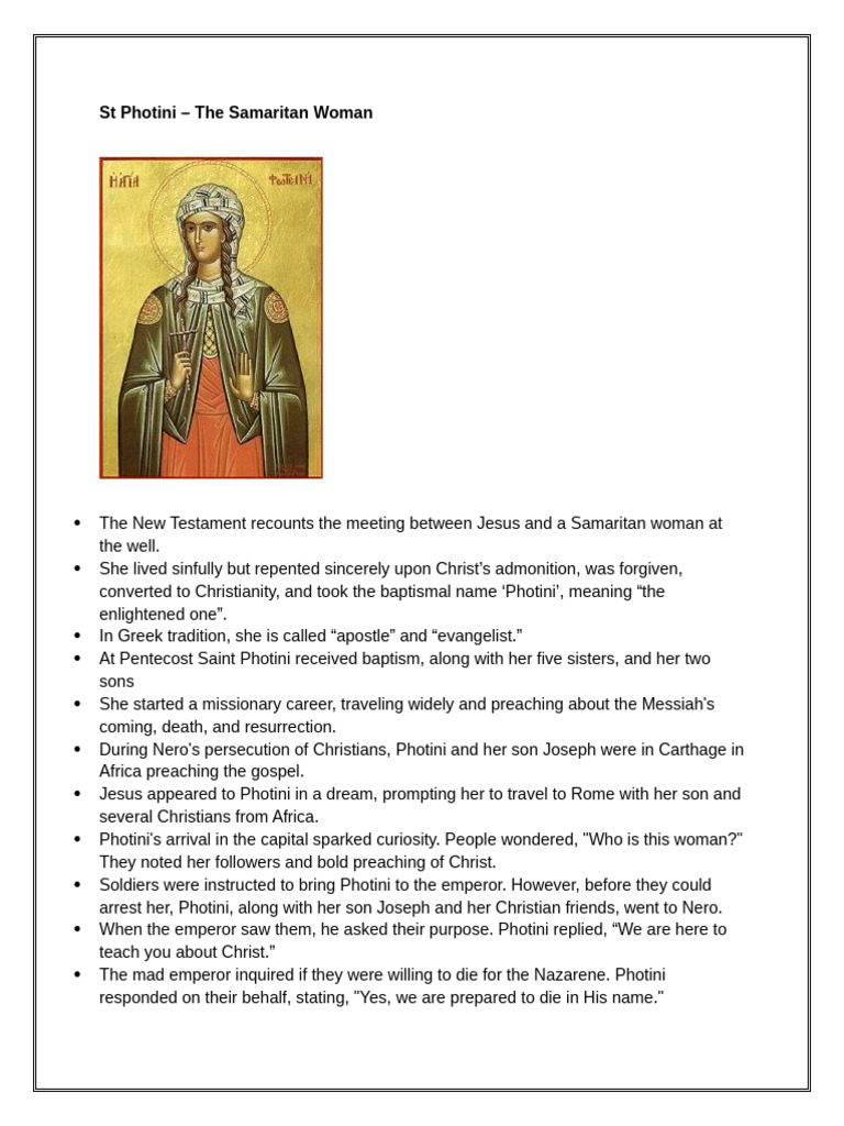 St. Photini: The Samaritan Martyr | PDF | Jesus | Baptism