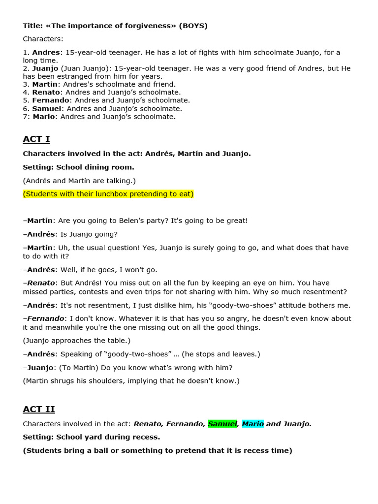 The Importance of Forgiveness - Script - Boys | PDF | Anger