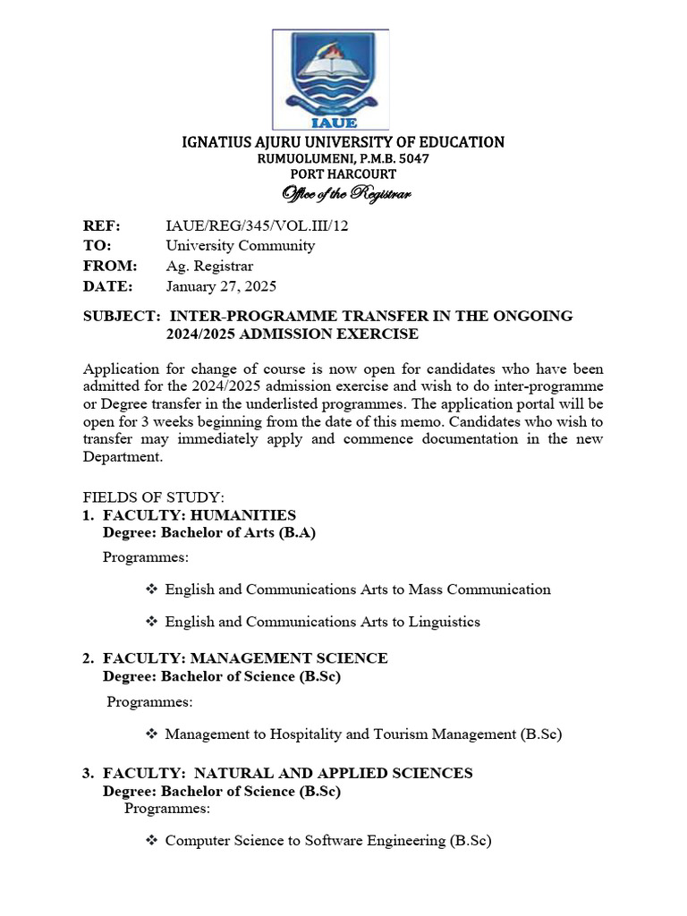 Approval For Inter Programme Transfer1 | PDF