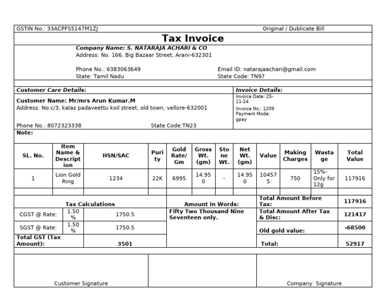 Gold Jewellery GST Invoice Format | PDF | Public Finance | Taxation