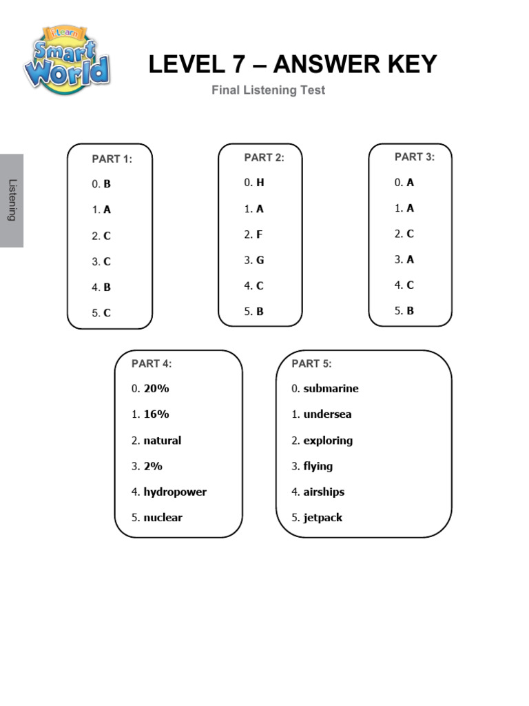 Level 7 Listening Test Answer Key | PDF