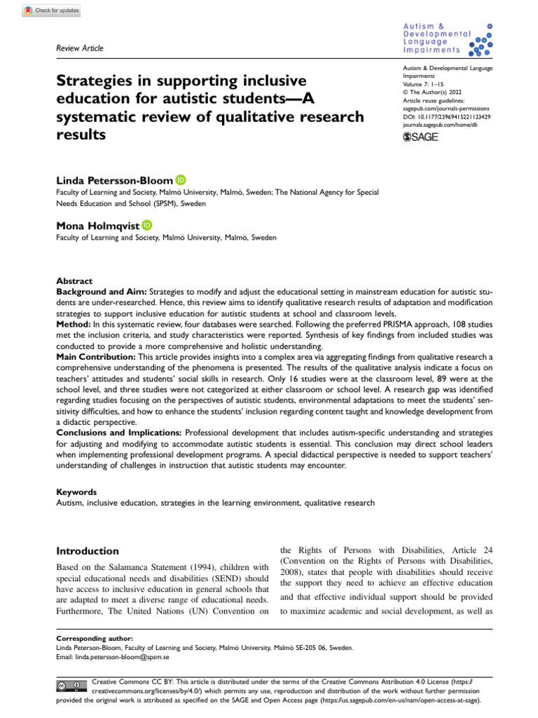 Strategies for Inclusive Education of Autistic Students | PDF ...