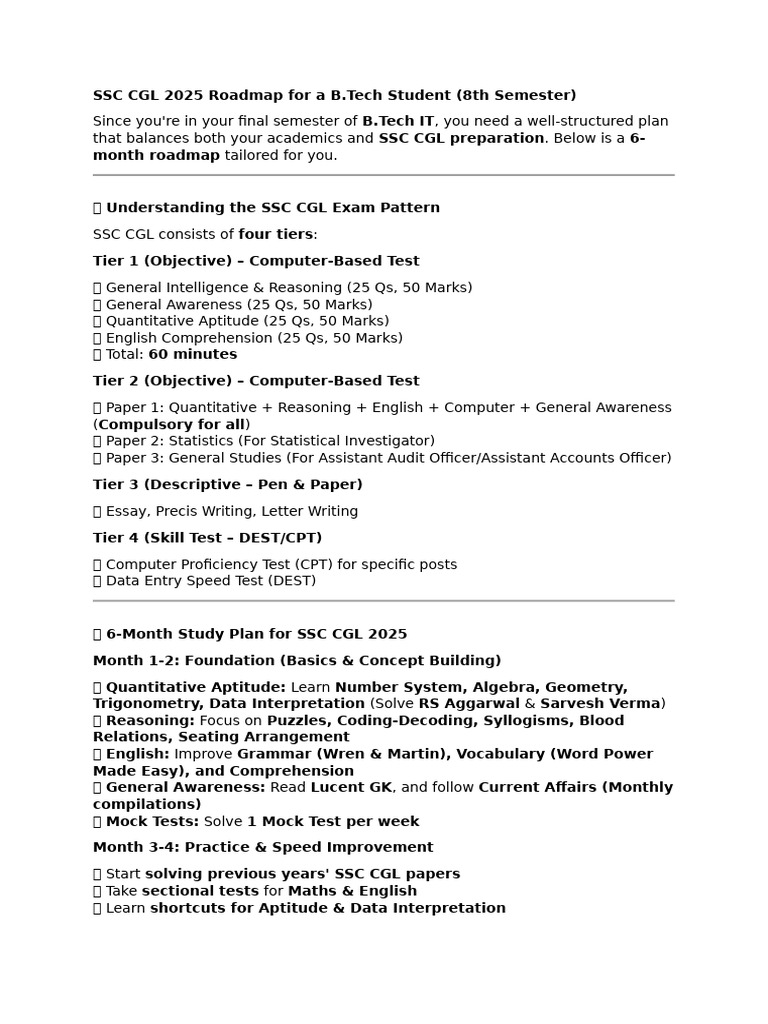 SSC CGL 2025 Study Plan for B.Tech Students | PDF | Verb | Linguistics