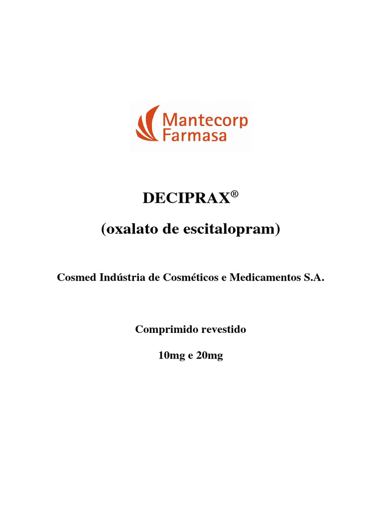 Bula Escitalopram | PDF | Depressão