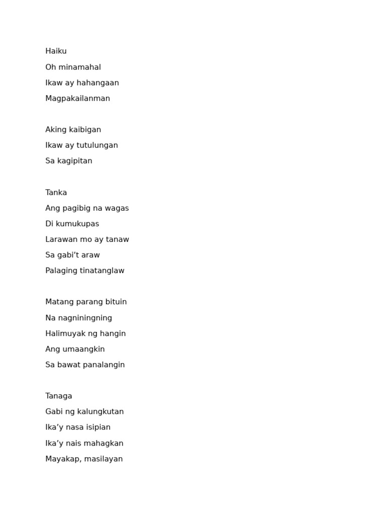 Tanka, Tanaga, Haiku | PDF