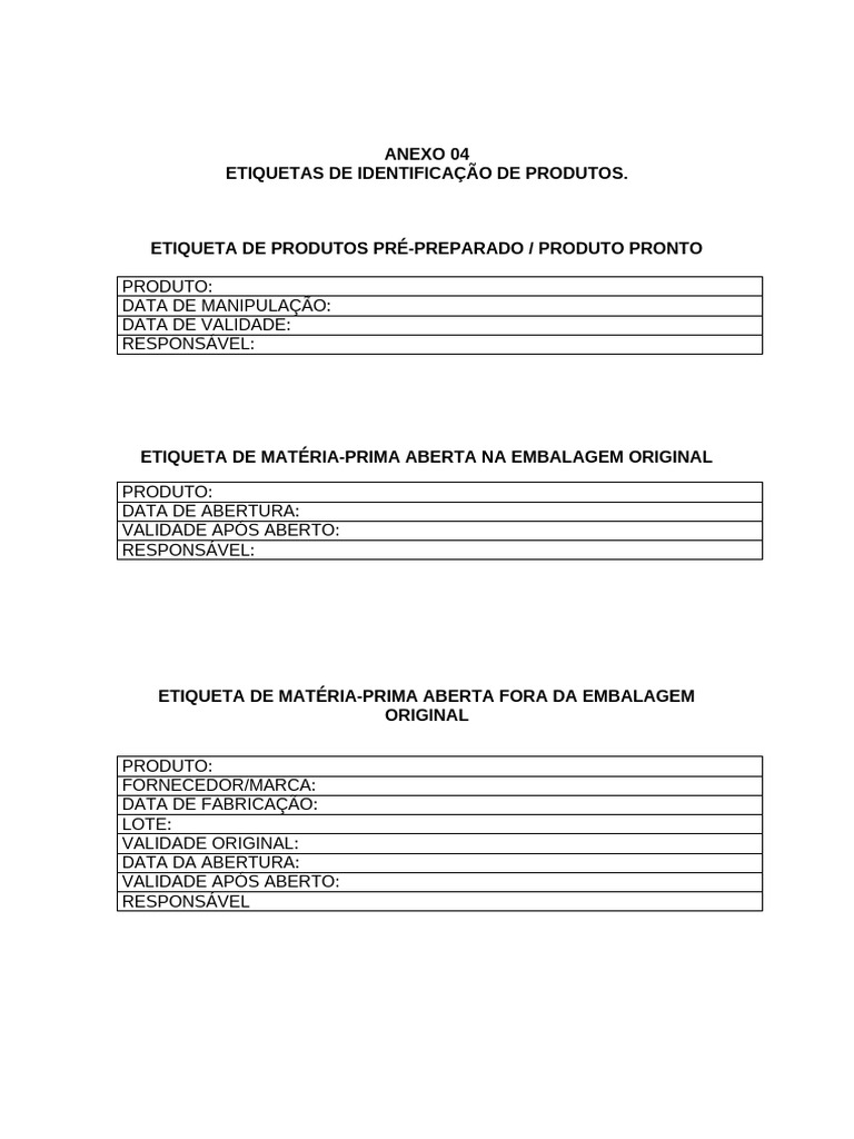 Etiquetas de Identificação de Produtos | PDF