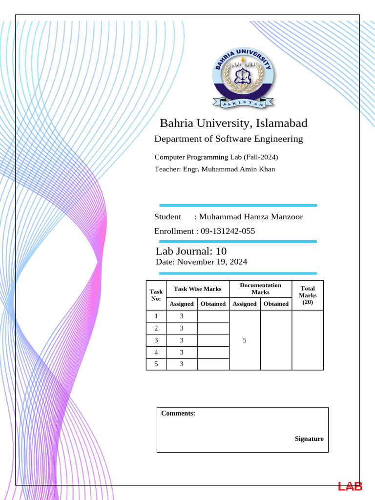 Cover Page Programming Lab | PDF