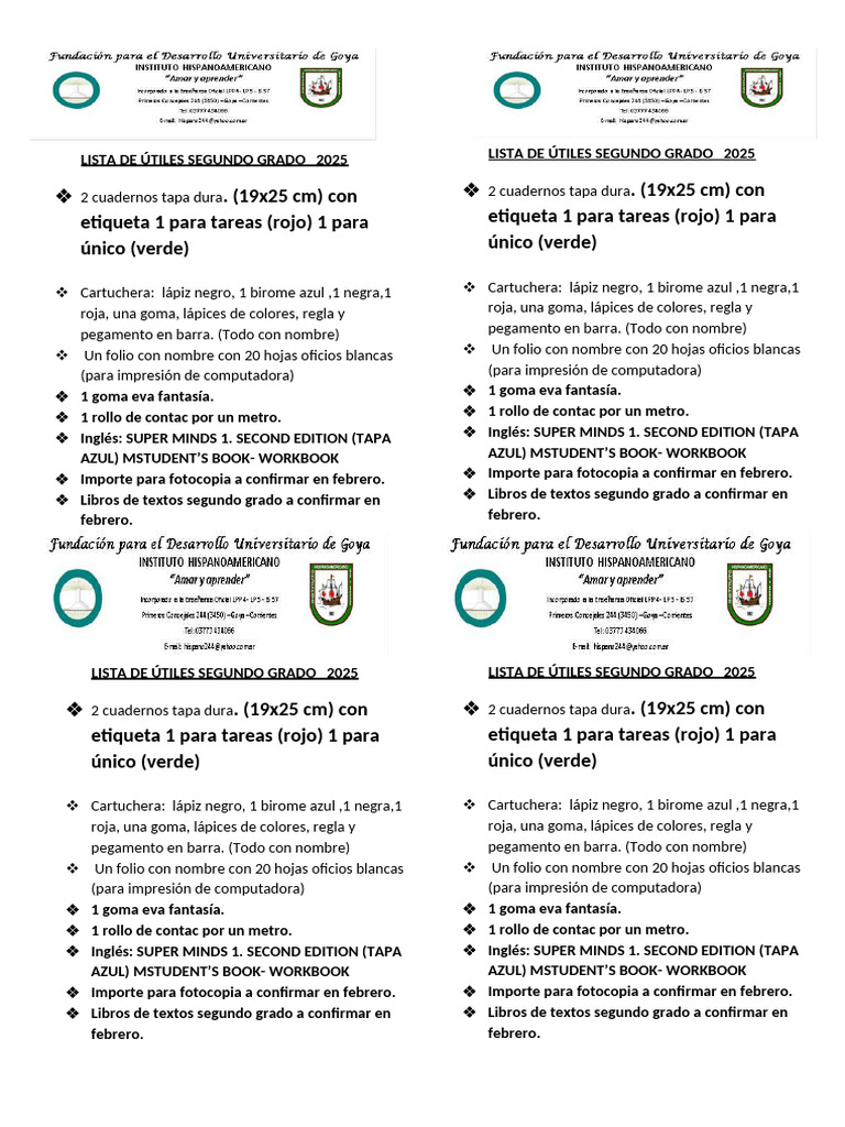 Útiles escolares segundo grado 2025 | PDF | Lápiz | Implementos de ...