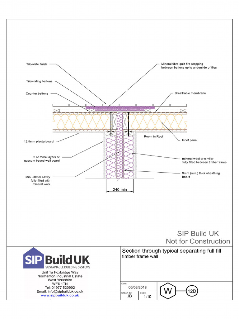 W12d Section Through Typical Separating Full Fill Timber Frame Wall | PDF
