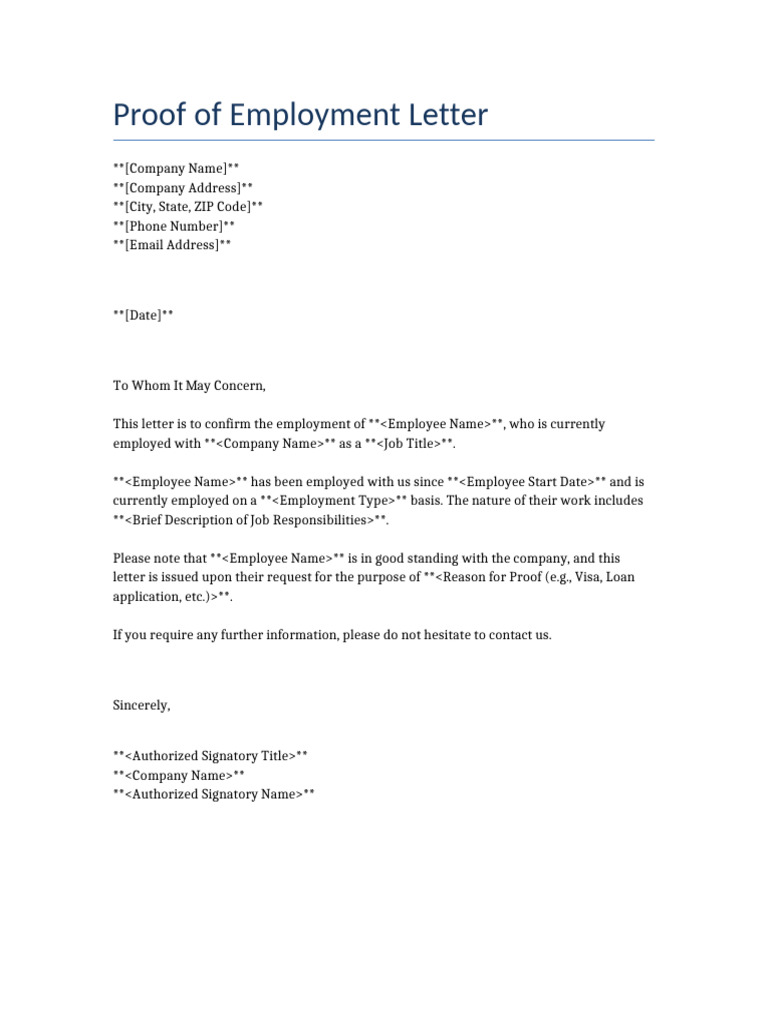 Proof of Employment Template | PDF