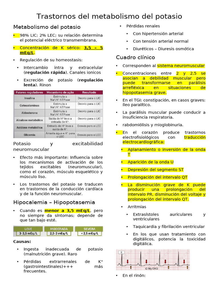 Trastornos del Metabolismo del Potasio | PDF | Potasio | Química