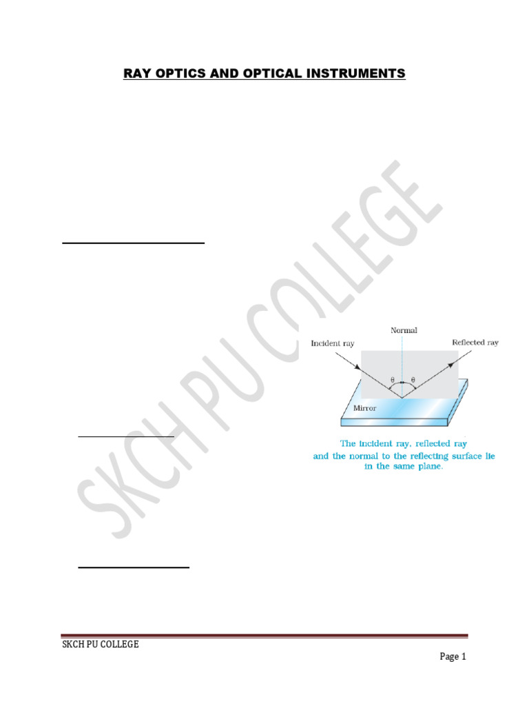 Ray Optics and Spherical Mirrors Guide | PDF | Electromagnetic ...