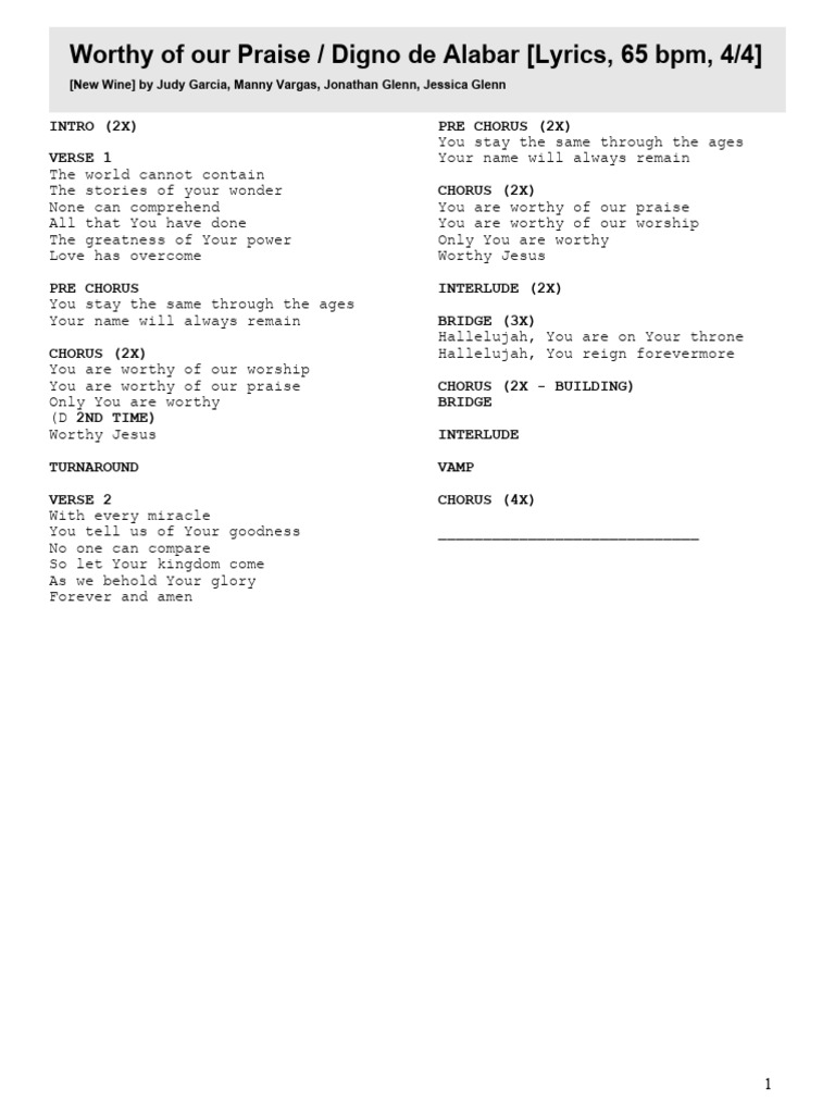 Digno de Alabar - Lyrics | PDF | Musical Forms | Songs
