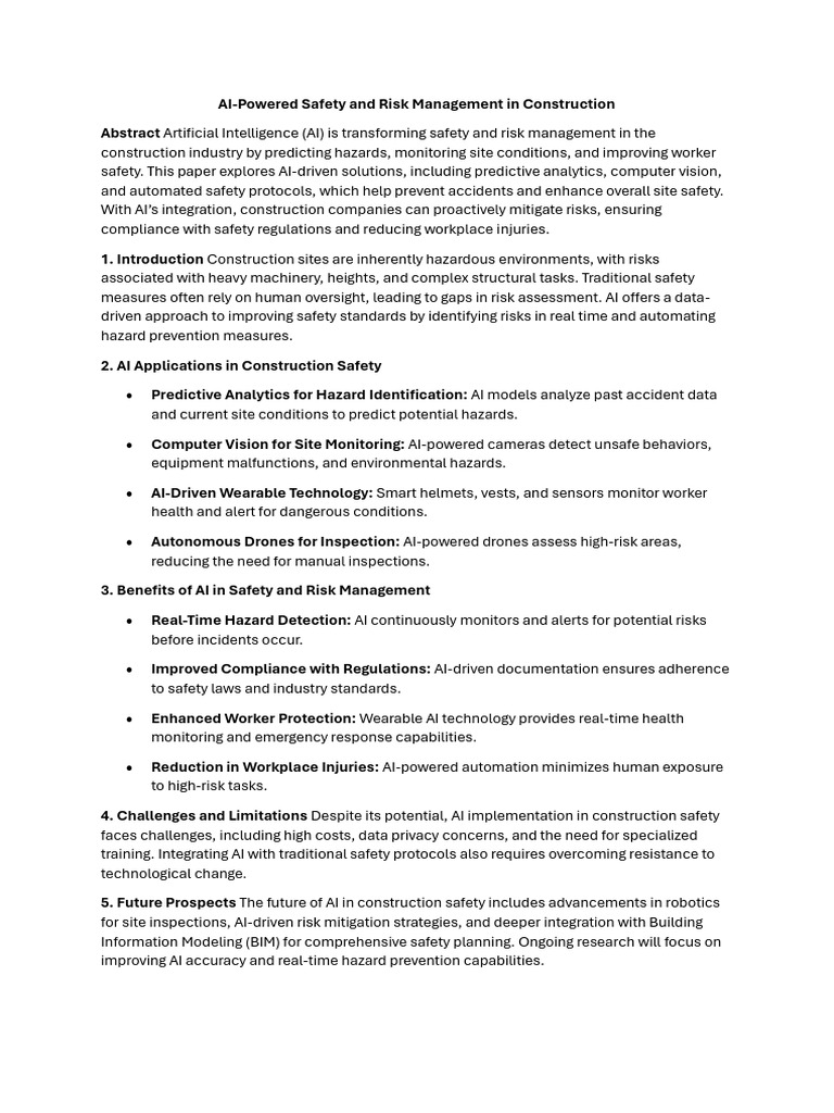 AI in Construction Safety Management | PDF | Artificial Intelligence ...