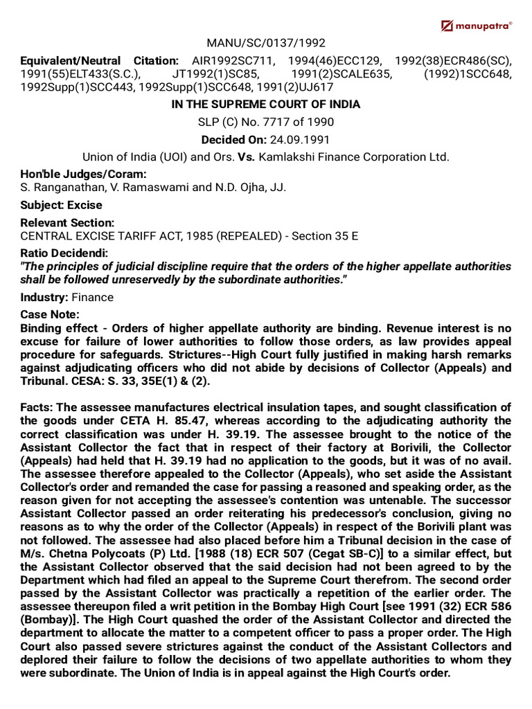 Supreme Court Ruling on Excise Orders | PDF | Appeal | Tribunal