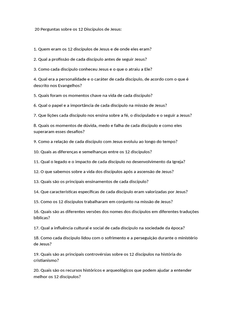 20 Perguntas sobre os 12 Discípulos | PDF
