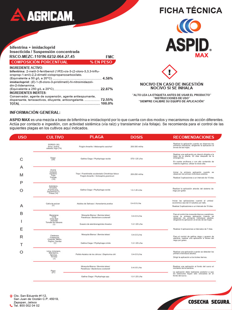 Ficha Técnica de Aspid Max Insecticida | PDF | Agua | Pesticida
