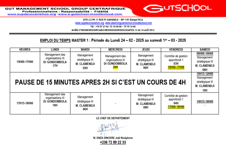 Emploi du temps Master 1 2025 | PDF