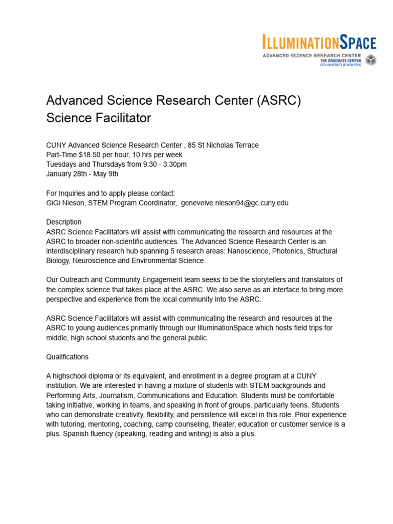 ASRC Science Facilitator Job Opening | PDF | Science | Science ...
