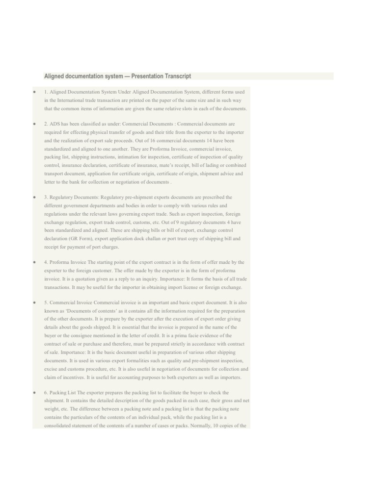 Aligned documentation system presentation transcript PDF Bill Of