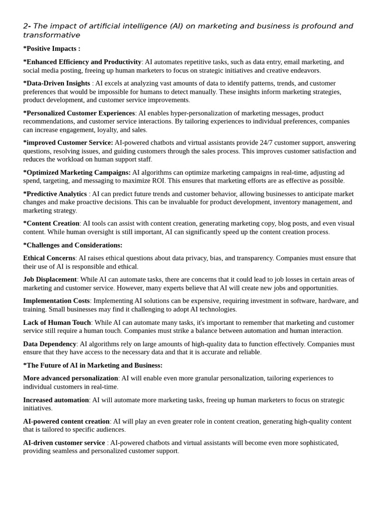 AI's Transformative Role in Marketing | PDF | Artificial Intelligence ...