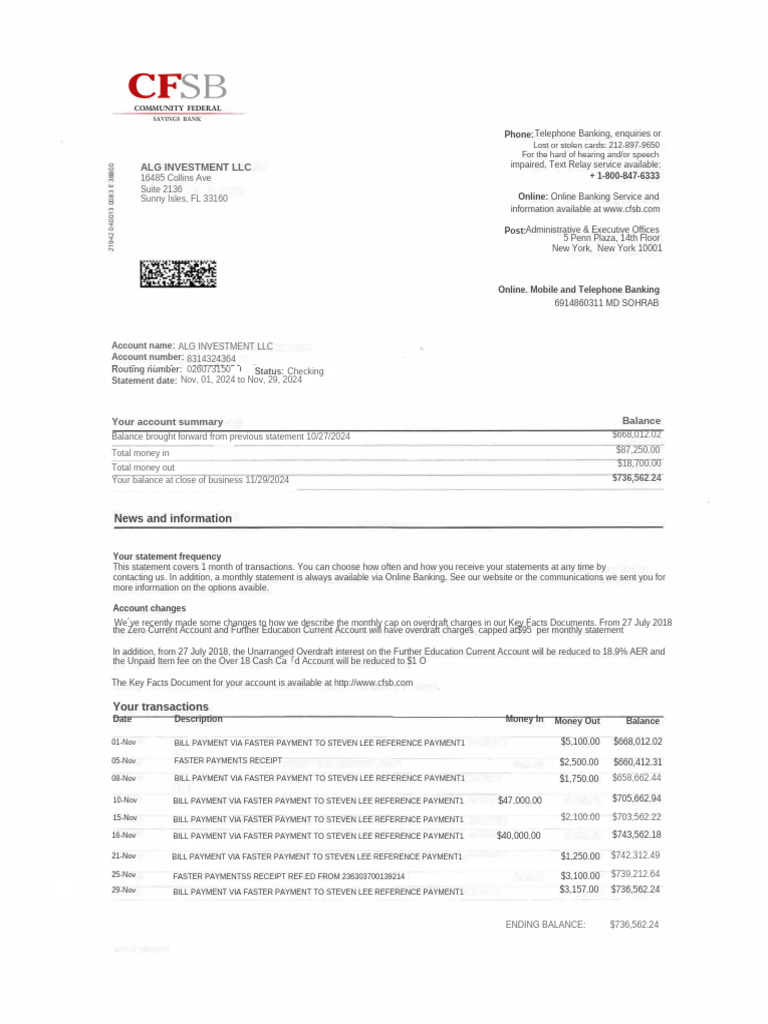 CFSB Monthly Statement Overview | PDF | Transaction Account | Overdraft