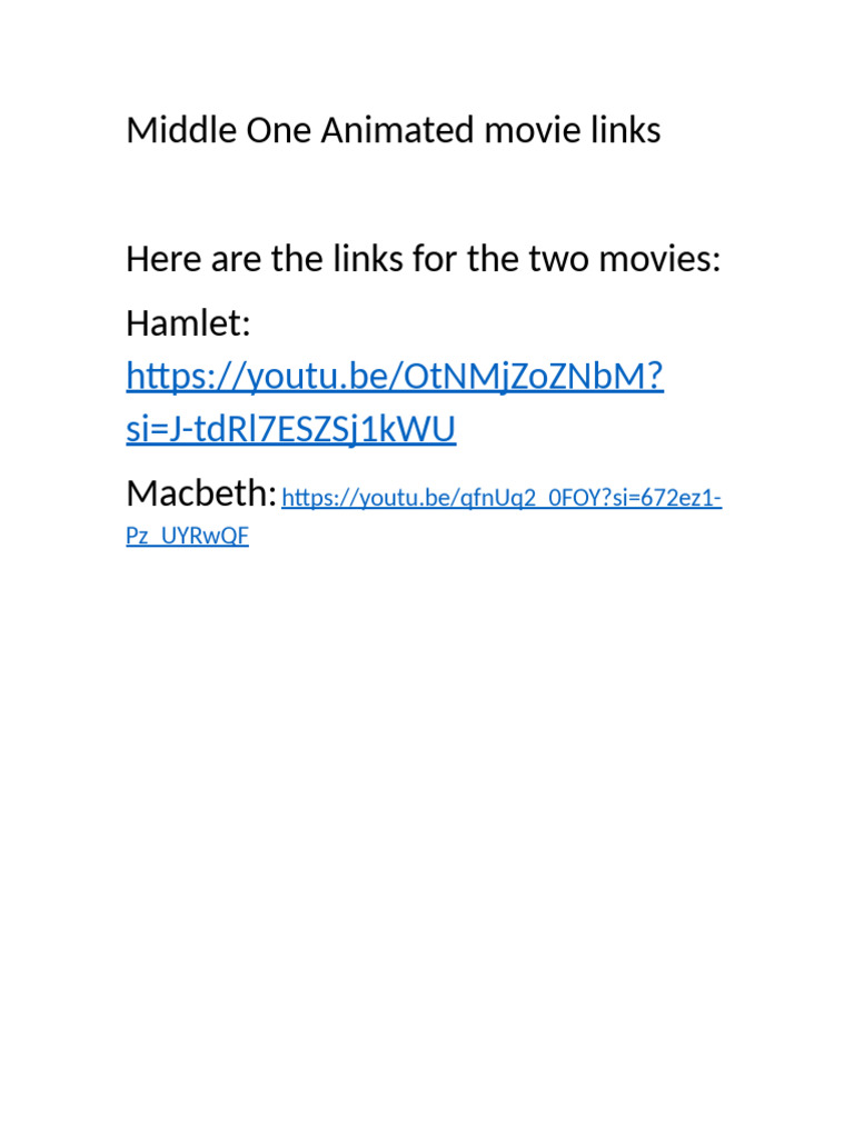 Middle One Animated Movie Links | PDF