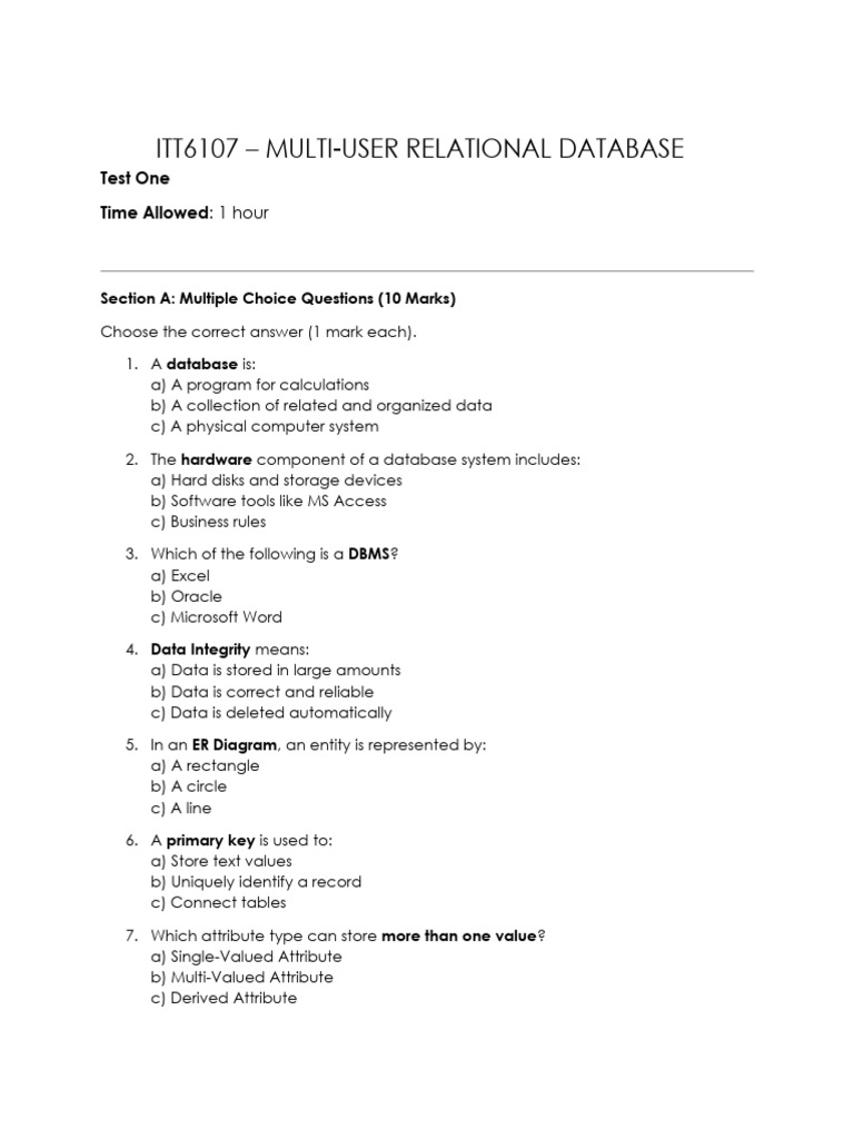 DATABASE Possible Exam | PDF | Databases | Database Transaction