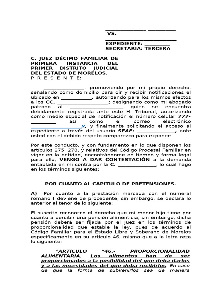 Formato Contestacion de Demanda de Controversia Familiar | PDF ...