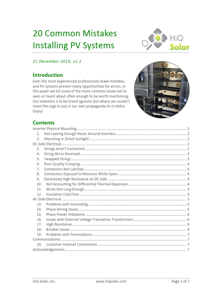 20 Common Mistakes Installing PV Systems HiQ | PDF | Electrical ...