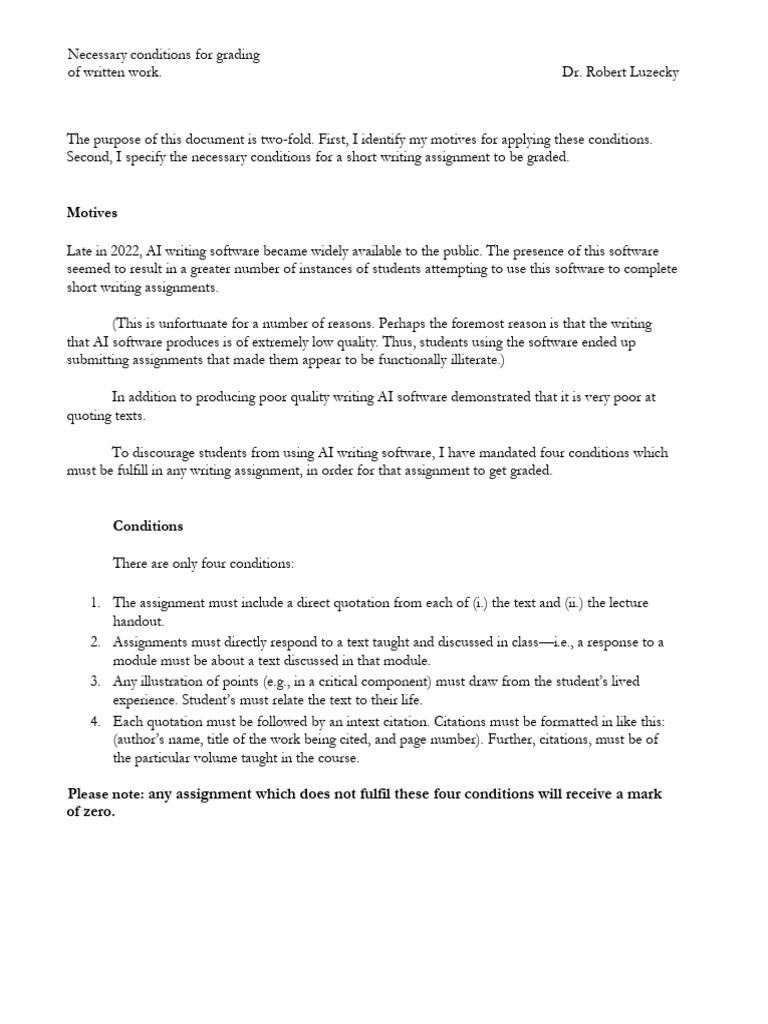 Grading Criteria for Writing Assignments | PDF