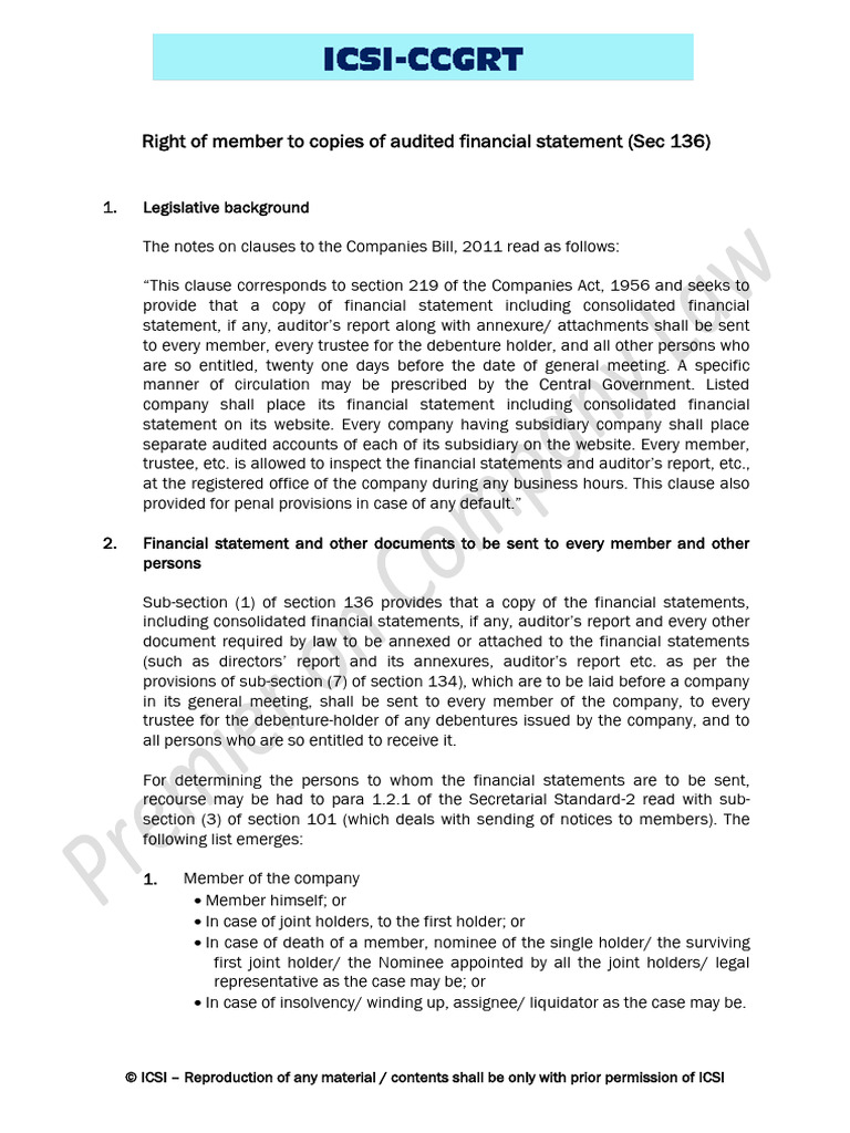 Member Rights Under Sec 136 Companies Act | PDF | Auditor's Report ...
