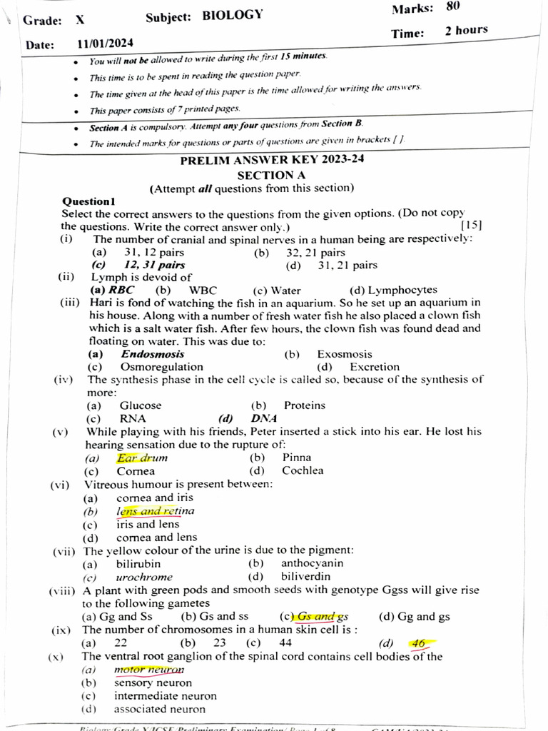 Biology Preliminary Exam Answer Key 2024 | PDF | Leaf | Greenhouse Gas