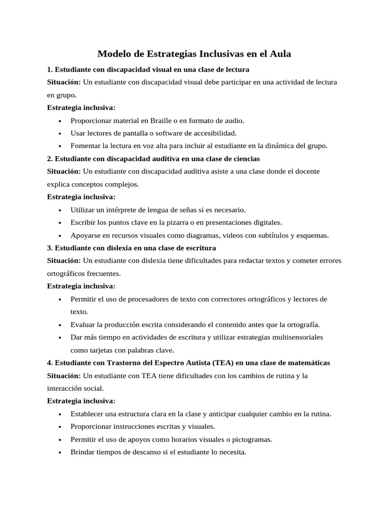 Modelo de Estrategias Inclusivas en El Aula | PDF | Dislexia | Desorden ...